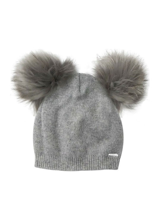 Pom Pom Beanie Beanie Knitted in Gray color