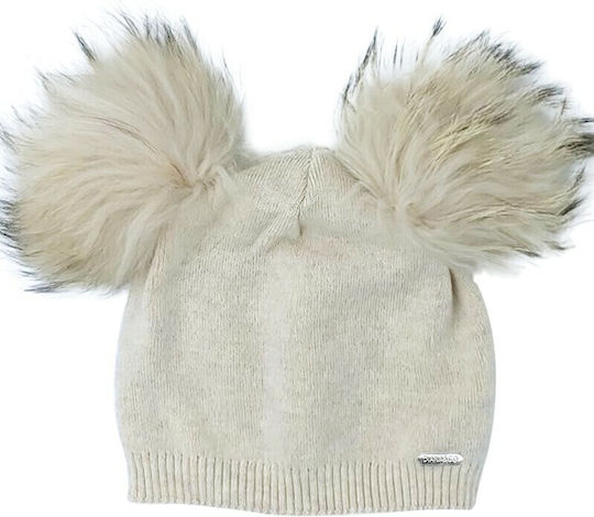 Pom Pom Beanie Frauen Beanie Gestrickt in Beige Farbe