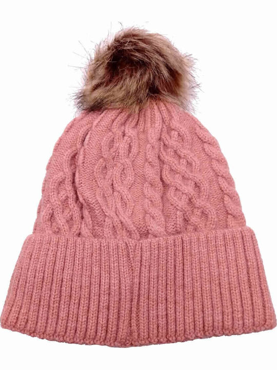 Pom Pom Beanie Frauen Beanie mit Strickmuster in Rosa Farbe