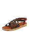 Leder Flache Sandalen für Damen mit Riemen in Grün Farbe
