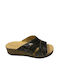 Leather Women's Flat Sandals in Black Color