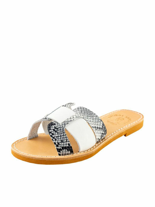 Leather Women's Flat Sandals in White Color