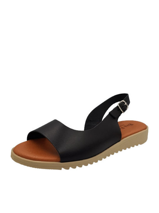 Leder Flache Sandalen für Damen mit Riemen in Schwarz Farbe