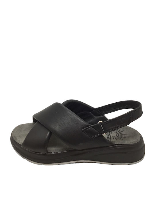 Leather Women's Flat Sandals Anatomic in Black Color