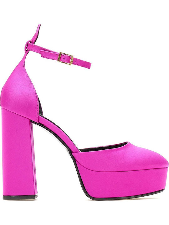 Fuchsia Heels with Strap Satin
