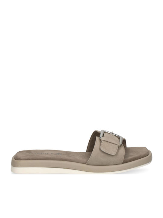 Leather Women's Flat Sandals Flatforms in Beige Color