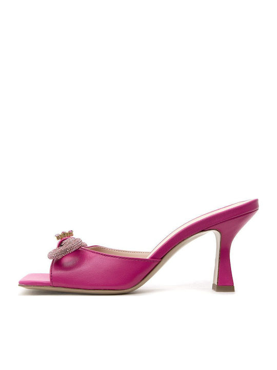 Piele Mule cu Subțire cu gleznă înaltă Toc în Culoare Fuchsia