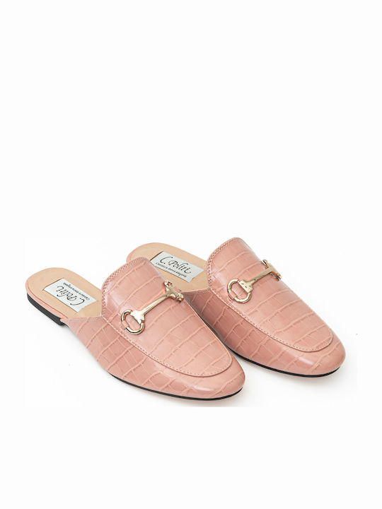 Flat Δερμάτινα Mules σε Ροζ Χρώμα