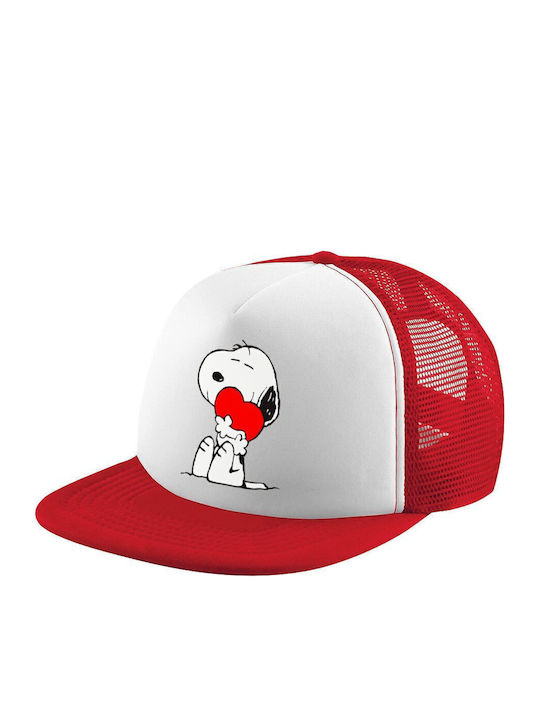 Snoopy Καπέλο Ενηλίκων Soft Trucker Δίχτυ Red White Polyester Ενηλικων Unisex One Size