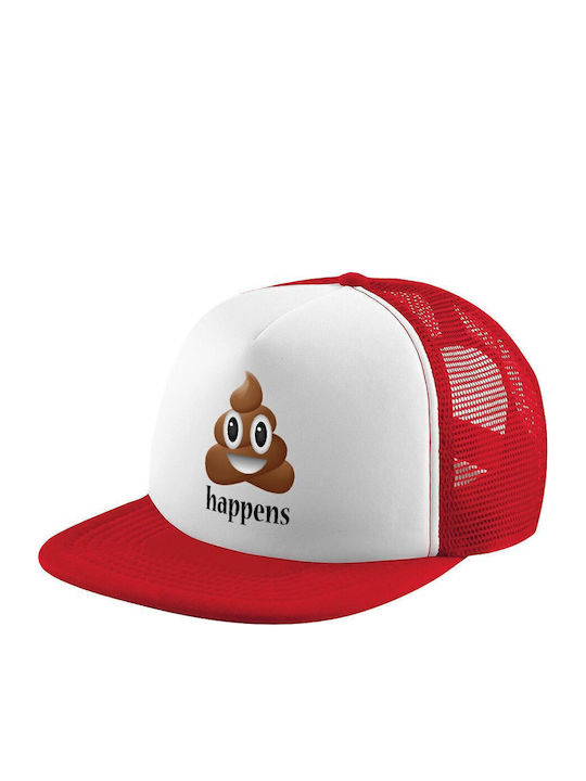 Shit Happens Erwachsene Kappe Weiches Trucker-Mesh Rot Weiß Polyester Unisex Einheitsgröße