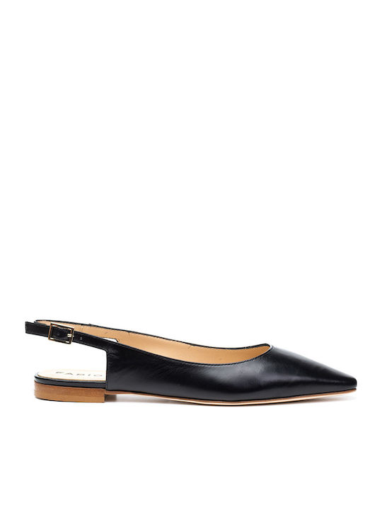 Leather Pointy Slingback Ballerinas Black