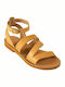 Leather Women's Flat Sandals in Beige Color