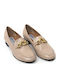 Satin Chain Ap Leather Women's Moccasins in Beige Color