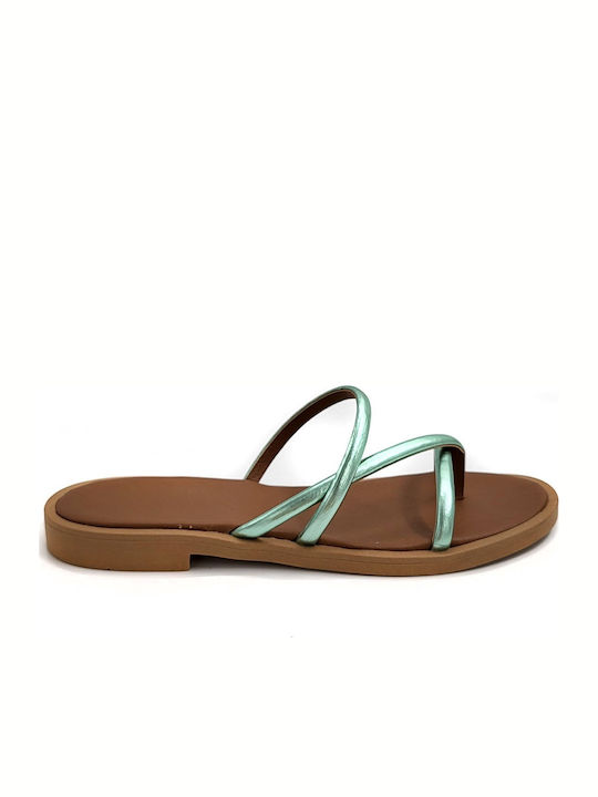 Shoelover Leather Women's Flat Sandals in Turqu...