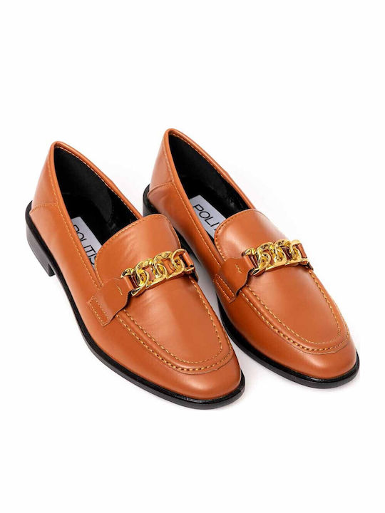 Leather Women's Loafers in Tabac Brown Color