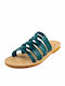 Leather Women's Flat Sandals in Green Color