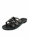 Leather Women's Flat Sandals in Black Color