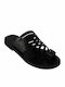 Leather Women's Flat Sandals in Black Color