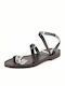 Leather Women's Flat Sandals in Black Color