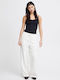 Women's Linen Trousers with Elastic Loose Fit Cloud Dancer