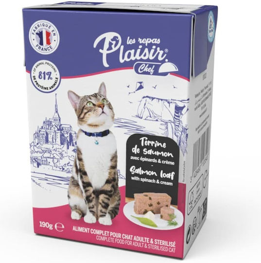 Plaisir Nassfutter für Erwachsene Katzen in Beutel mit Lachs, Spinach, Fisch, Meat und Gemüse 190gr