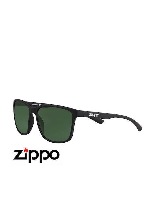 Zippo Men's Sunglasses With Black Horn-Rimmed Frame And Green Lens