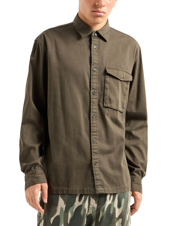 Armani Exchange Long-sleeved Cotton Shirt Khaki