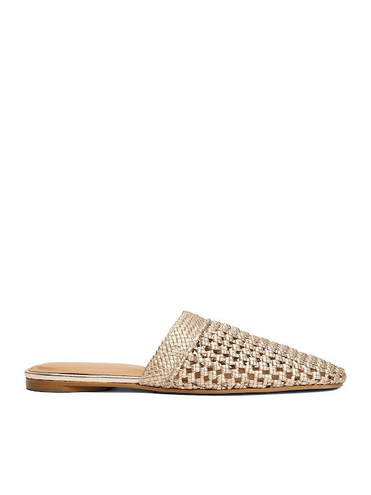 Flat Δερμάτινα Mules σε Χρυσό Χρώμα