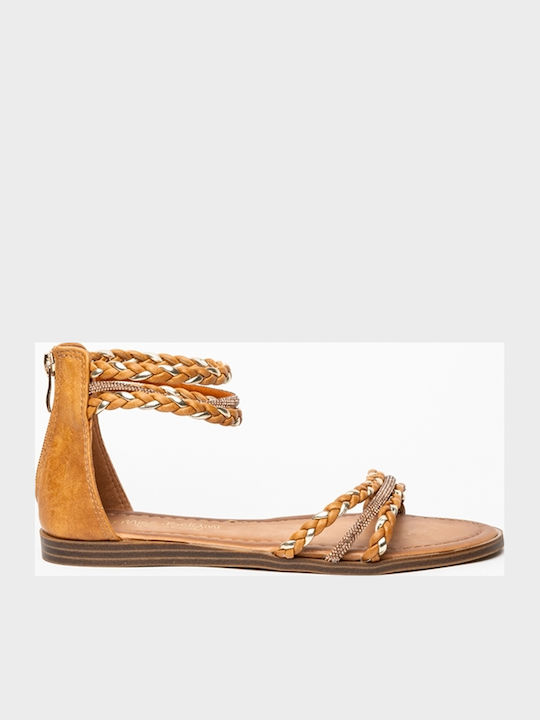 Flache Sandalen für Damen mit Riemen in Braun Farbe