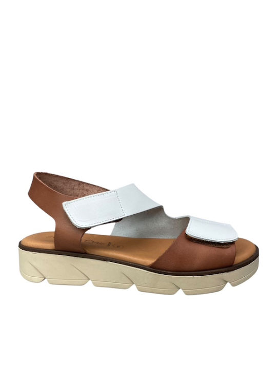 Δερμάτινα Γυναικεία Ανατομικά Σανδάλια Flatforms Λευκά