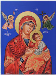 Panagia Amolyntos Wooden Icon Blue Background 24x18cm