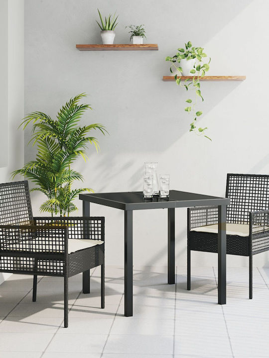 Fotoliu de exterior Rattan Negru cu pernă 2buc 53x60x85cm