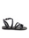 Leder Flache Sandalen für Damen in Schwarz Farbe