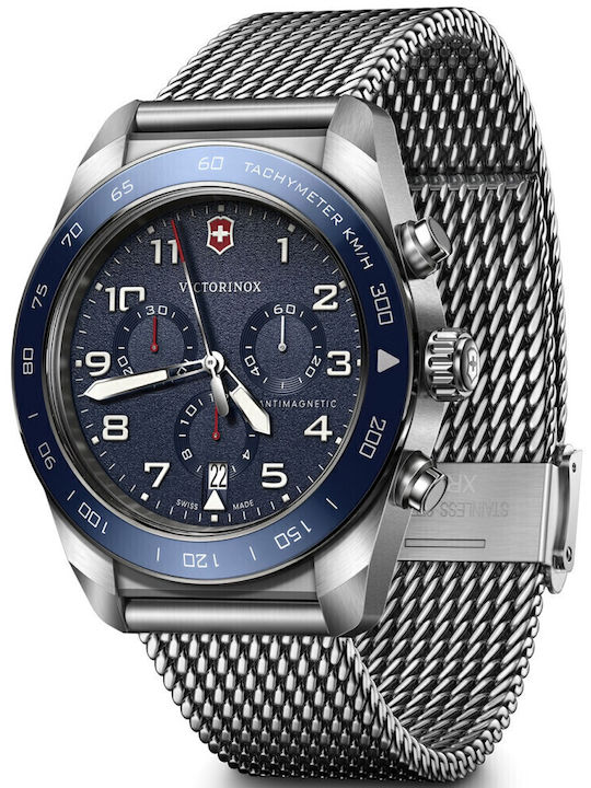 Victorinox Ανδρικό Ρολόι 42mm Χρονογράφος Μπαταρίας με Ασημί Μεταλλικό Μπρασελέ