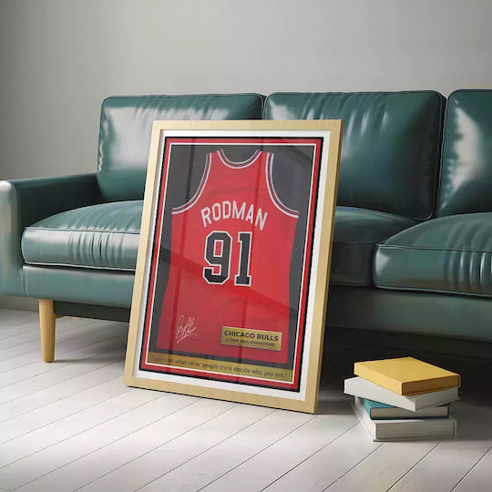 Poster NBA Rodman 91 Jersey SNK056 21cm x 30cm Premium Black Wooden Frame