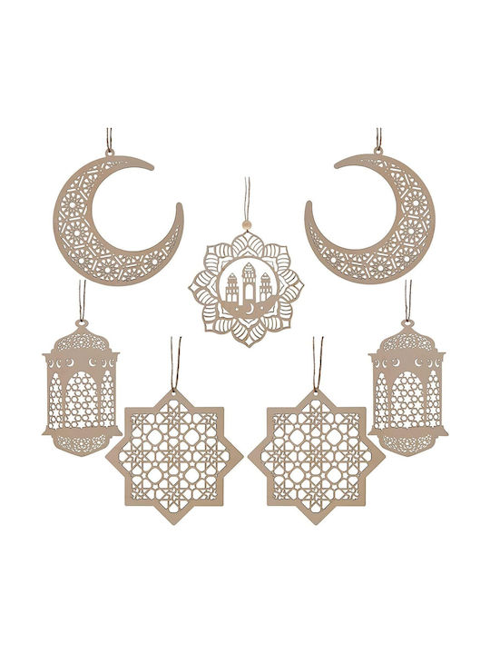 Hängendes Ornament Mix Schmuckstücke Hölzern Beige Set 7Stück