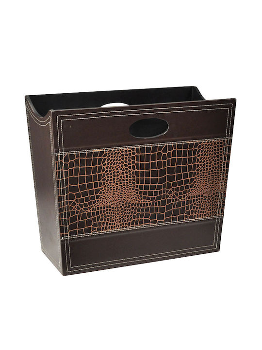 Sinialo PU Magazine Rack with Handle Brown 38x22x44cm