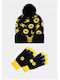 Pokemon Pikachu Kids Beanie Set with Gloves Knitted Black