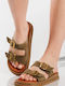 Leder Flache Sandalen für Damen Flatforms in Grün Farbe