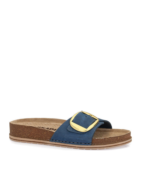 Leather Women's Flat Sandals Anatomic in Blue Color