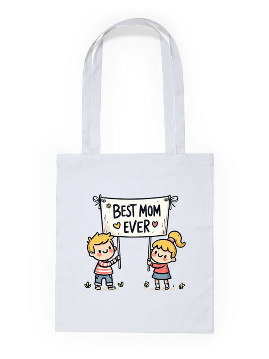 Τσάντα Πάνινη Λευκό Μακριά Χερούλια 100% Cotton 140gsm Best Mom Ever Dp2349
