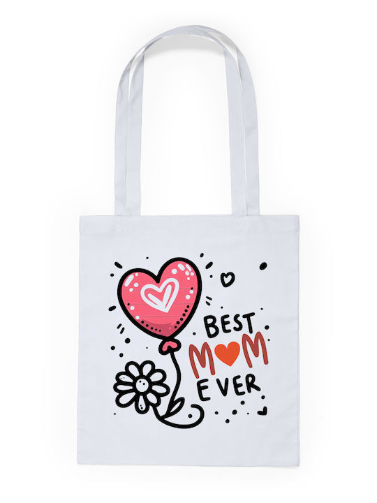 Τσάντα Πάνινη Λευκό Μακριά Χερούλια 100% Cotton 140gsm Best Mom Ever Dp2353