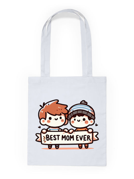Τσάντα Πάνινη Λευκό Μακριά Χερούλια 100% Cotton 140gsm Best Mom Ever Dp2352