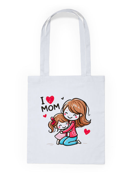 Τσάντα Πάνινη Λευκό Μακριά Χερούλια 100% Cotton 140gsm I Love Mom Dp2357