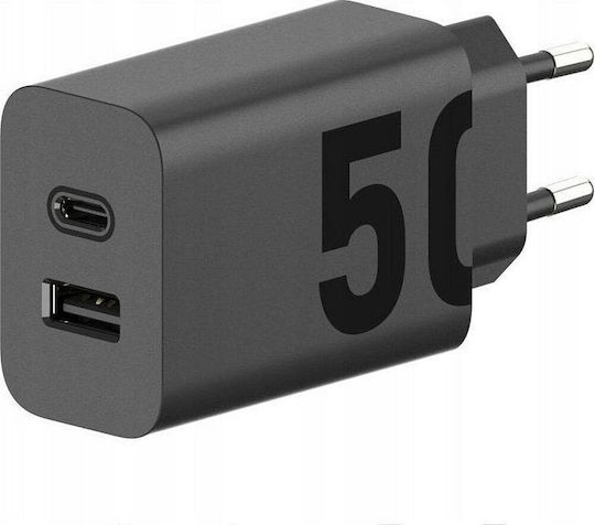Motorola Φορτιστής Χωρίς Καλώδιο με Θύρα USB-A και Θύρα USB-C 50W Μαύρος (MC502)