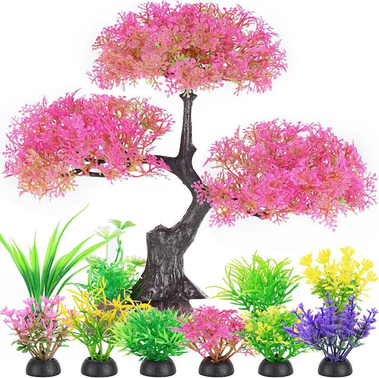 Artificial Aquarium Tree Pink Set Colorful Bushes