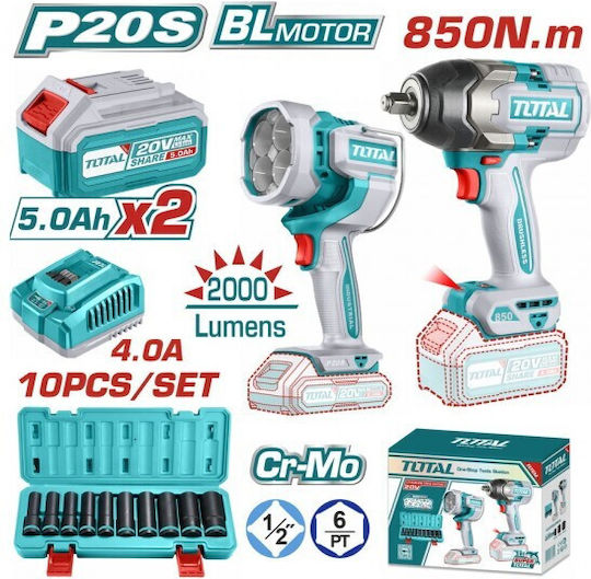 Total TOSLI241181E Set Impact Driver & Projector Brushless 20V with 2 Batteries 5Ah
