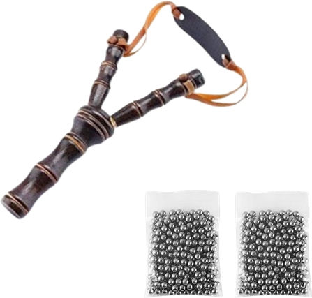 Set Prastie din Lemn 200 Bile Metalice Airsoft 7 Mm Prastii 19 Cm Maro