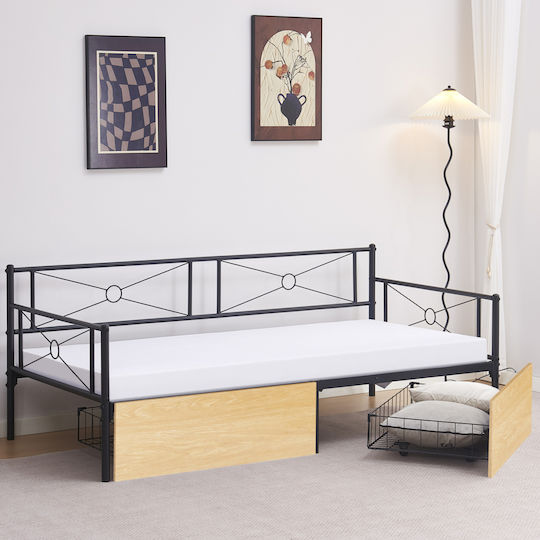 Bernie Kinderbett Einzel Metall Schwarz mit Lattenrost für Matratze 90x190cm