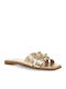 Leder Flache Sandalen für Damen in Gold Farbe